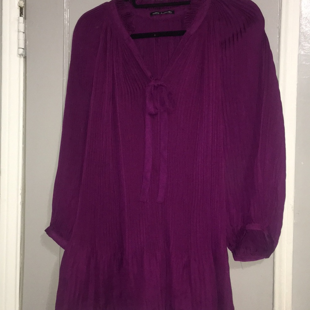 Purple Sheer Top with Adjustable Collar